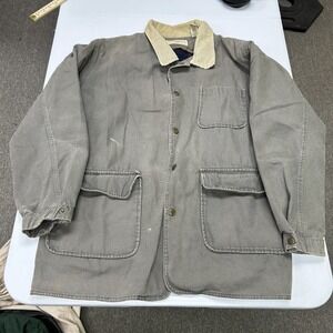 herringbone Field Coat Mens L Gray Canvas Corduroy Collar Distressed Barn Jacket